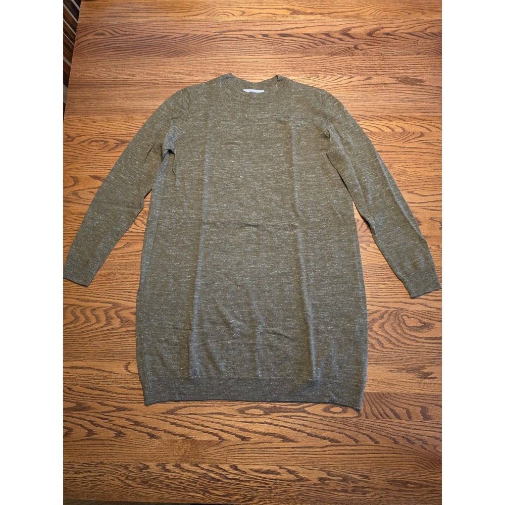 COS Wool Linen Blend Sweater Dress Olive Green Tunic Sweater Womens Size Small